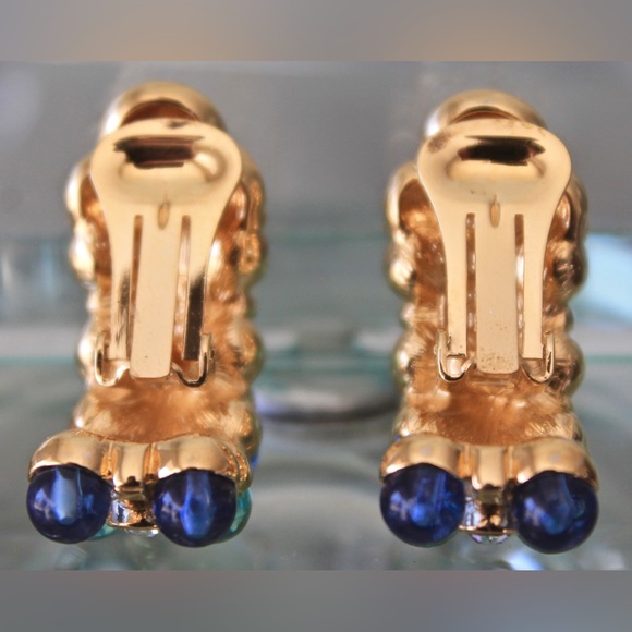 NOLAN MILLER EARRINGS CLIP ON GREEN BLUE VINTAGE 1980’s GOLD - Picture 7 of 8